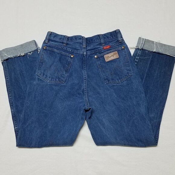 VINTAGE 1970s Wrangler USA Made Raw Cut High Rise Cropped Mom Jeans 12 - Picture 9 of 11
